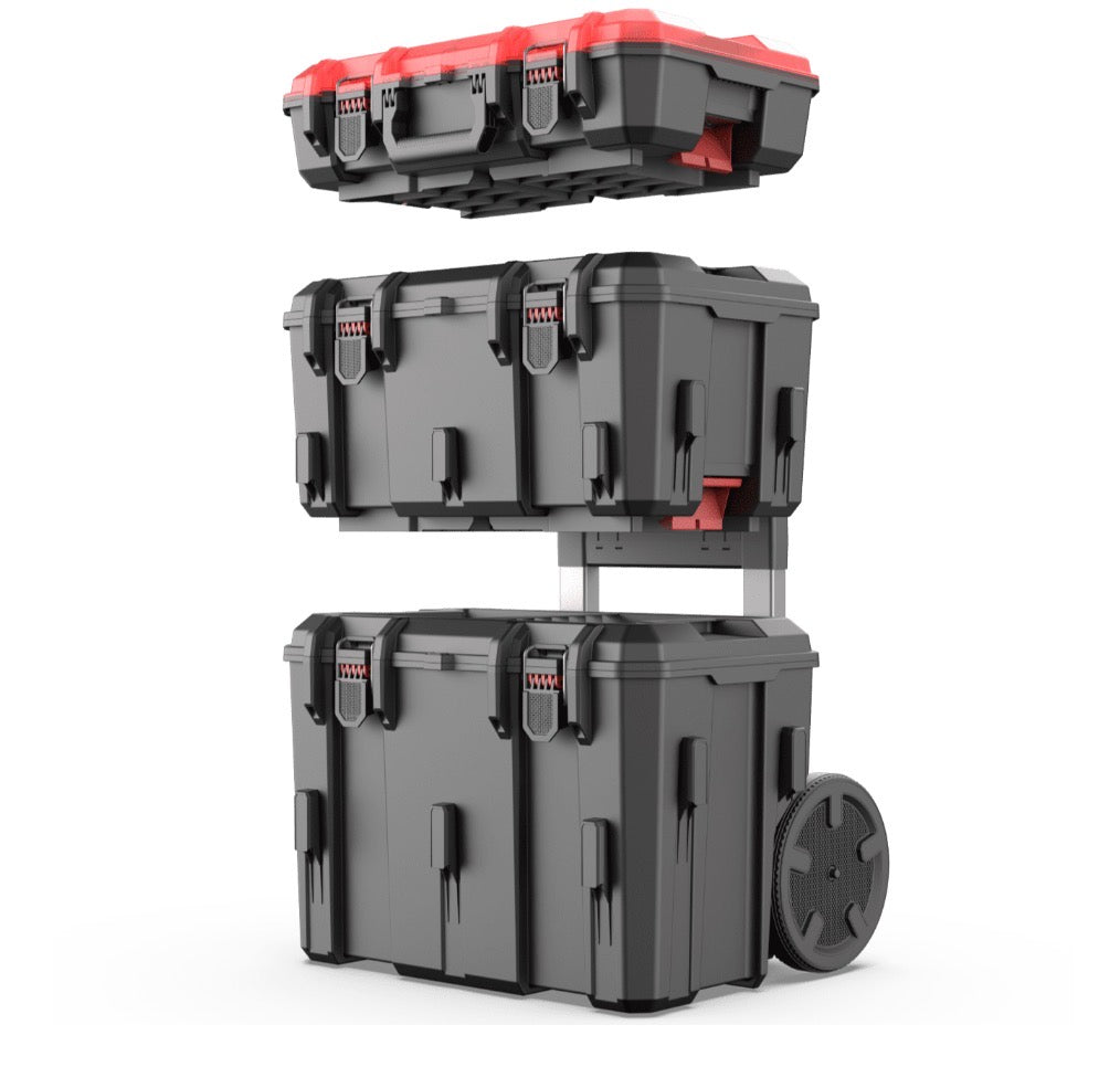 Hyper Tough Hyper Stack Heavy Duty 3 Piece Modular Rolling Toolbox System, Black