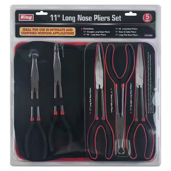 11 in. Straight 90-Degree, 45-Degree, Hose and Cable, and Long Flat Nose Pliers Set (5-Pieces)