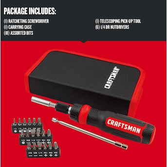 CRAFTSMAN Red 26 -Piece 6-in Ratcheting Multi-Bit Replaced Screwdriver Set