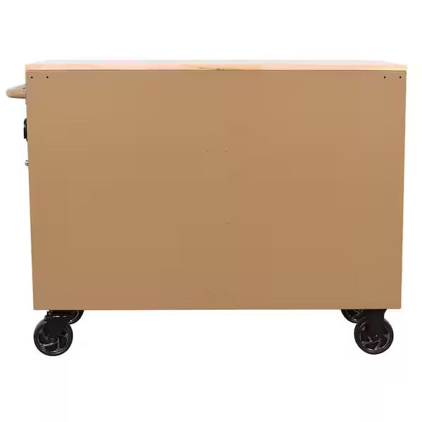 Standard Duty 46 in. W x 18 in. D 9-Drawer Gloss Tan Mobile Workbench Cabinet with Solid Wood Top