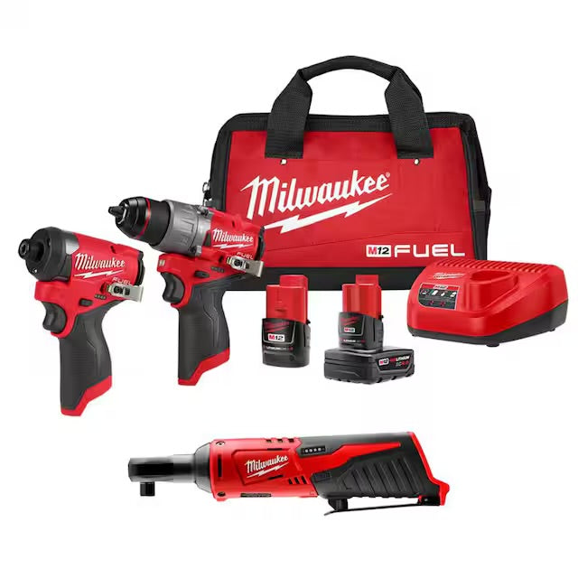 M12 FUEL 12-Volt Li-Ion Brushless Cordless Hammer Drill and Impact Driver Combo Kit (2-Tool) with M12 3/8 in. Ratchet