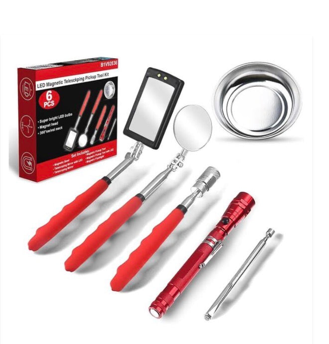 BILITOOLS 6 Piece Telescoping Magnetic Pickup Tool Set, Extendable Mechanic Magnet Retrieval Tool Set Ideal Father's Day Gifts Gift for Men Dad Husband & Brother