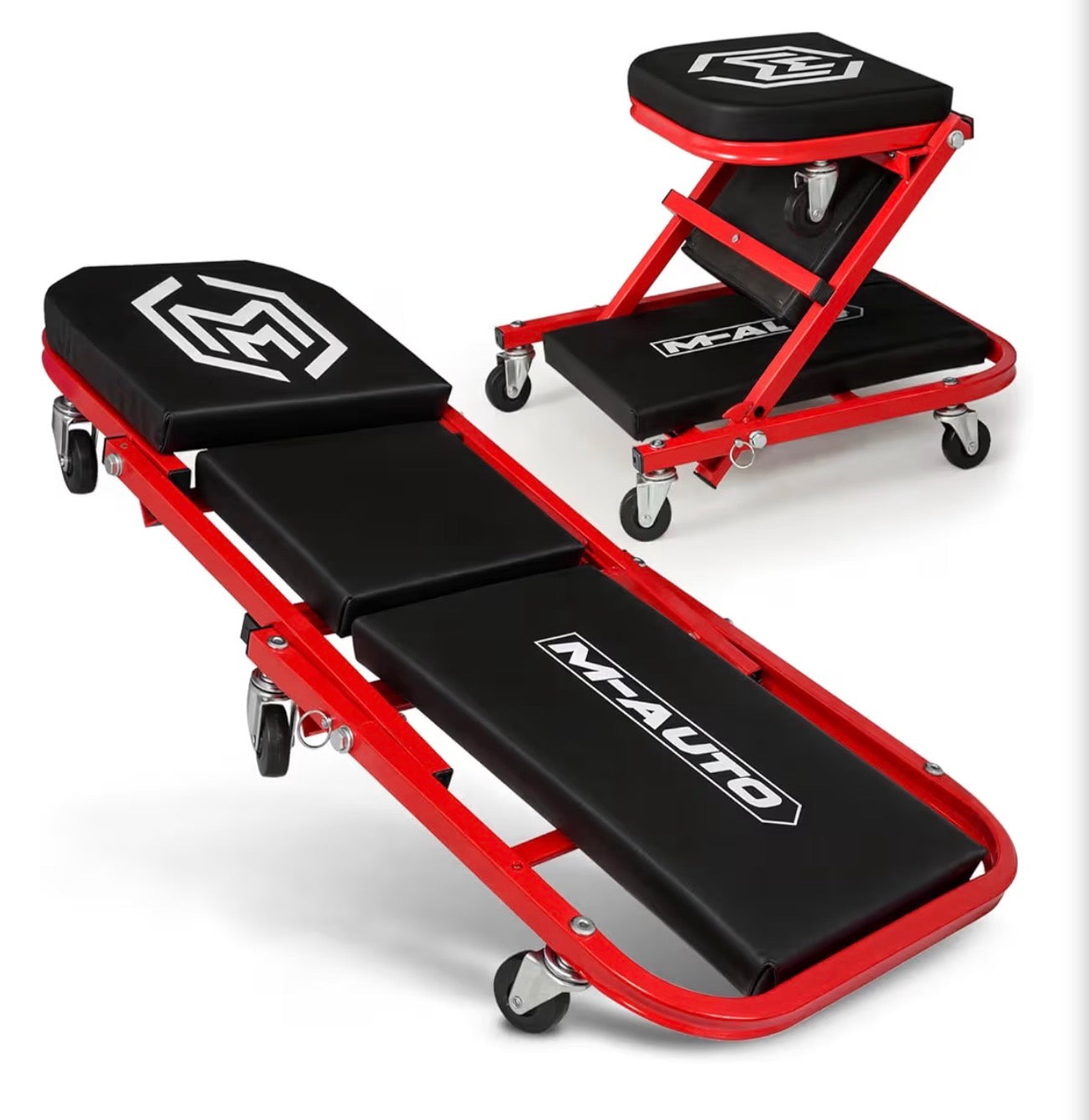 M-AUTO Foldable Z Creeper 2-in-1 Rolling Folding Car Creeper & Seat, 36" Adjustable Roller Garage Chair Lay Down or Sit, 330LBS Capacity Under Car Roller Creeper with 6 Swivel Casters, Black