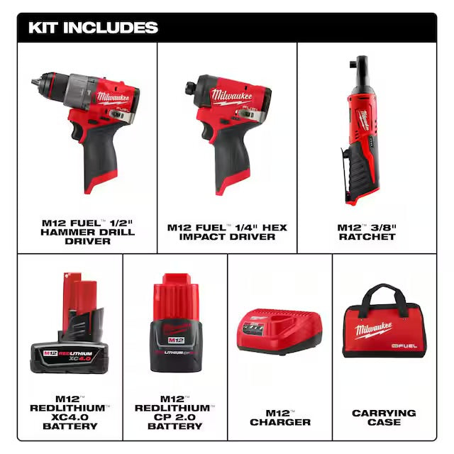 M12 FUEL 12-Volt Li-Ion Brushless Cordless Hammer Drill and Impact Driver Combo Kit (2-Tool) with M12 3/8 in. Ratchet
