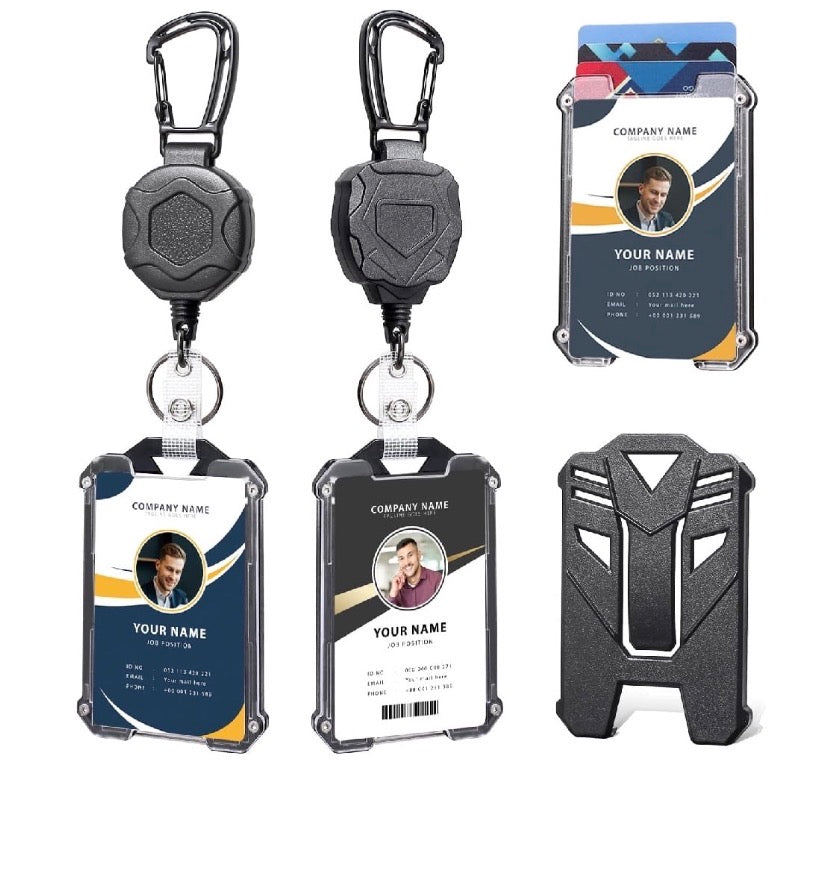 Badge Holder Retractable Clip Heavy Duty Carabiner Badge Reel Keychain with Lanyard ID Cards Holder Cool Tactical ID Holder
