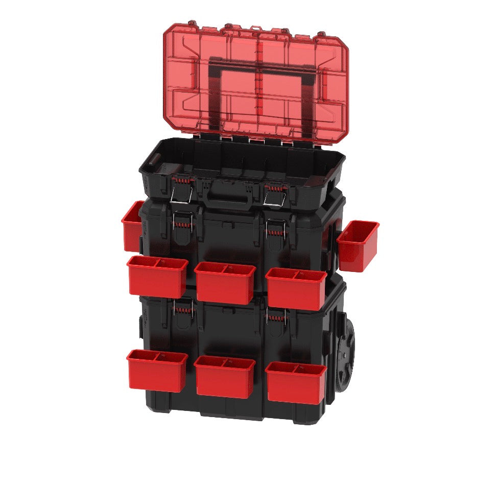 Hyper Tough Hyper Stack Heavy Duty 3 Piece Modular Rolling Toolbox System, Black