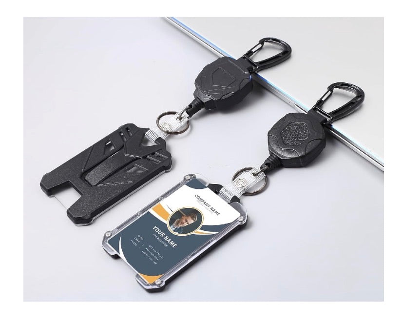 Badge Holder Retractable Clip Heavy Duty Carabiner Badge Reel Keychain with Lanyard ID Cards Holder Cool Tactical ID Holder