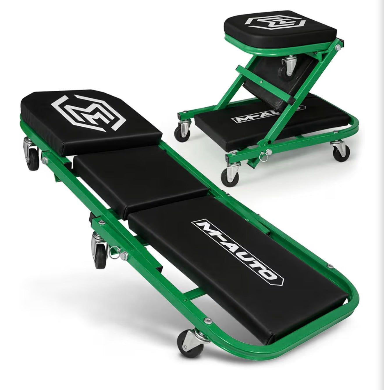 M-AUTO Foldable Z Creeper 2-in-1 Rolling Folding Car Creeper & Seat, 36" Adjustable Roller Garage Chair Lay Down or Sit, 330LBS Capacity Under Car Roller Creeper with 6 Swivel Casters, Black