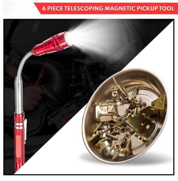 BILITOOLS 6 Piece Telescoping Magnetic Pickup Tool Set, Extendable Mechanic Magnet Retrieval Tool Set Ideal Father's Day Gifts Gift for Men Dad Husband & Brother