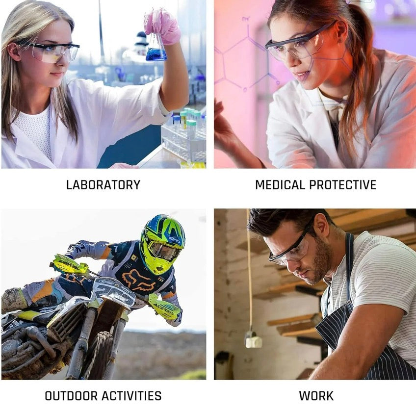 Safety Glasses Clear Anti-Fog Goggles Over-Spec Glasses Protective Eye Wear Industrial Approved Wide-Vision（4 PACK）