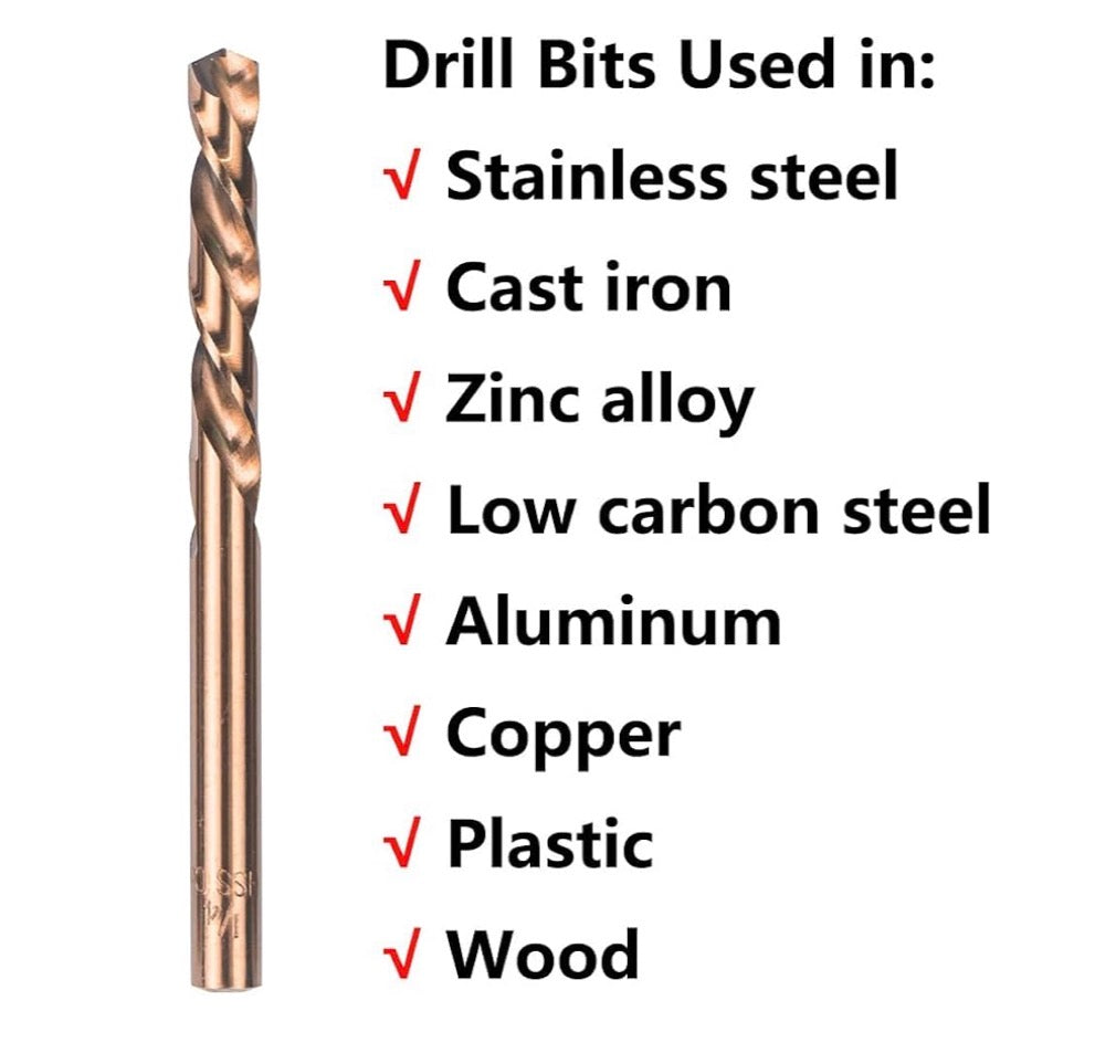 5PCS M35 Cobalt Left Hand Drill Bits Set for Removing Broken Stubs, Bolts and Screws, Reverse Twist Drill Bits, 1/8", 5/32", 3/16", 1/4", 19/64"