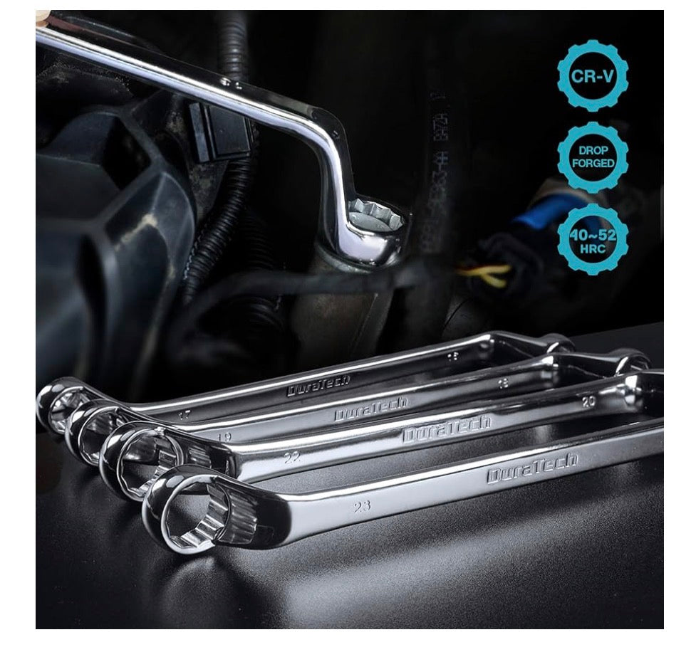 DURATECH Offset Box Wrench Set, Metric, 9-Piece, 6-23mm, 75-Degree, CR-V Steel, Organized in Rolling Pouch