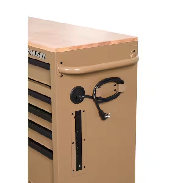 Standard Duty 46 in. W x 18 in. D 9-Drawer Gloss Tan Mobile Workbench Cabinet with Solid Wood Top