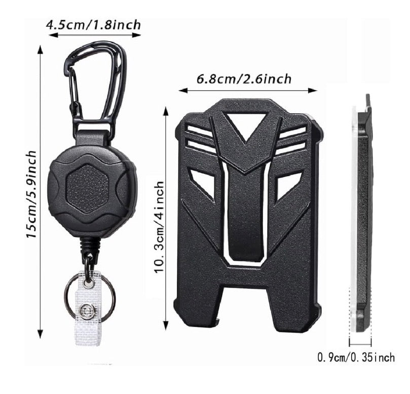 Badge Holder Retractable Clip Heavy Duty Carabiner Badge Reel Keychain with Lanyard ID Cards Holder Cool Tactical ID Holder