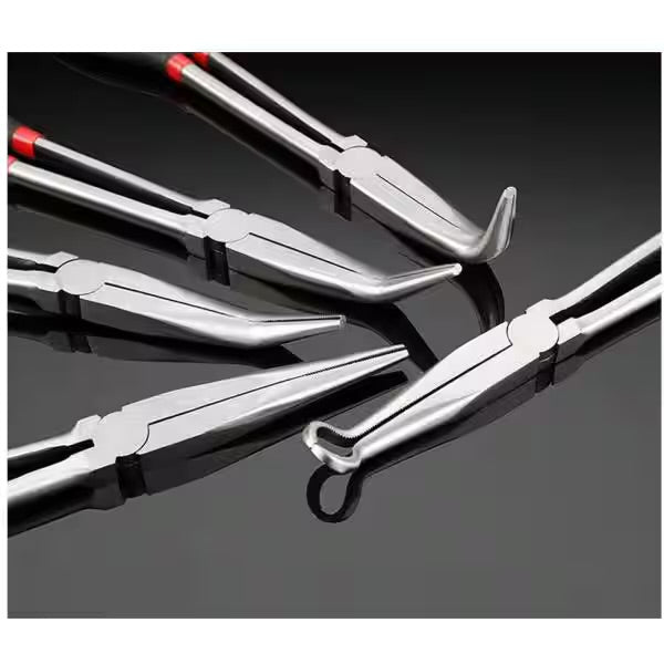 11 in. Straight 90-Degree, 45-Degree, Hose and Cable, and Long Flat Nose Pliers Set (5-Pieces)