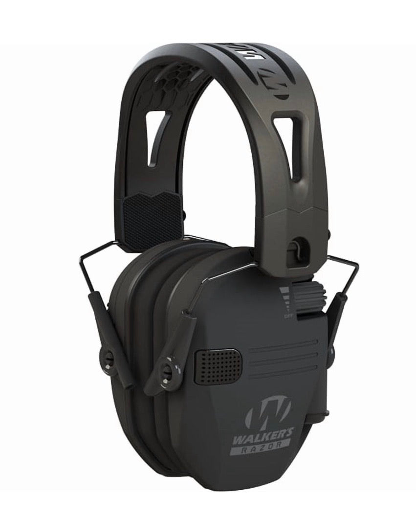 Walker's Razor Tacti-Grip Earmuffs- Black, High Performance Silicone Composite Slip Free Headband- Natural Sound Clarity Full Dynamic Range 23 NRR