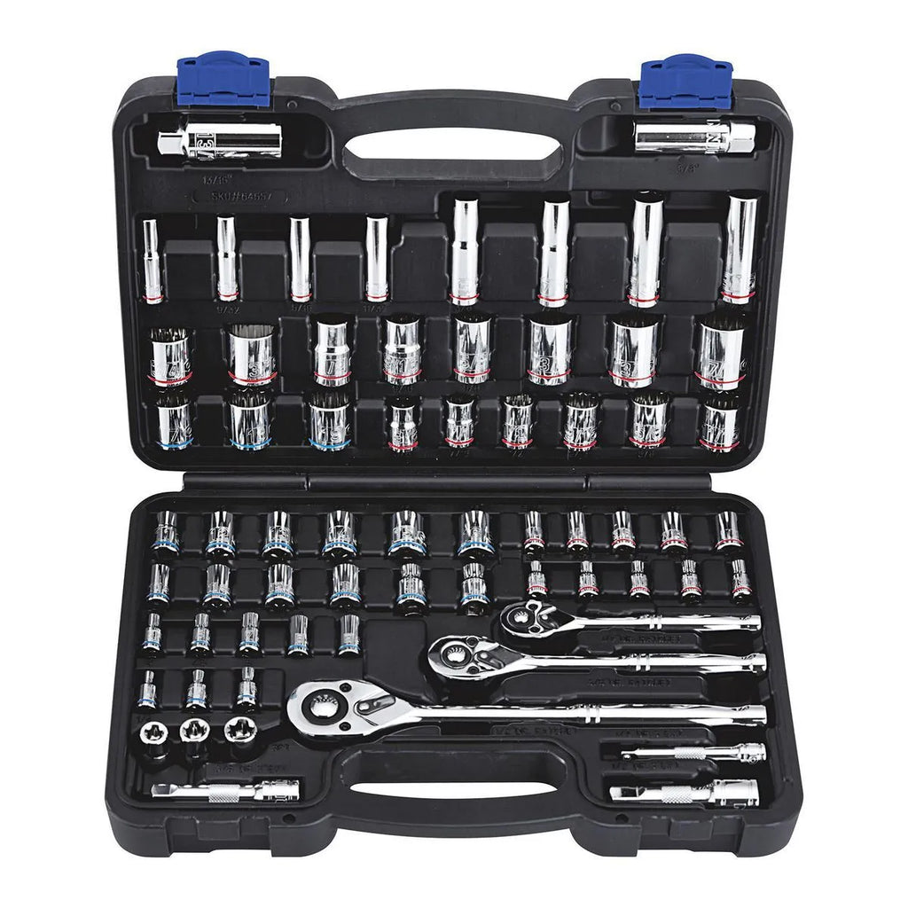 QUINN 1/4 in., 3/8 in., and 1/2 in. Drive SAE and Metric Hi-Vis Socket Set, 66-Piece
