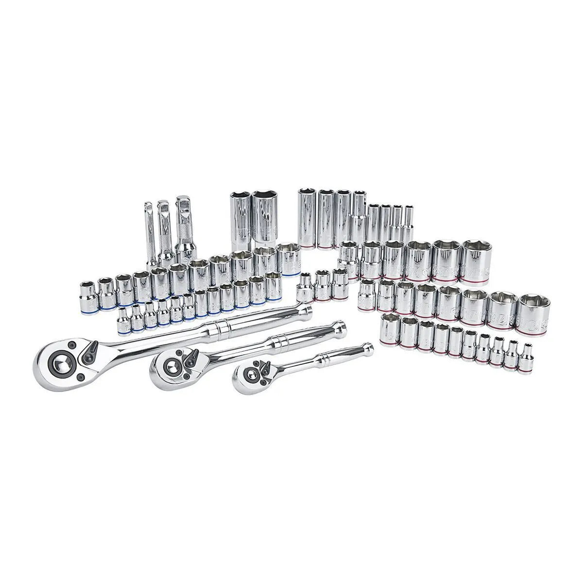 QUINN 1/4 in., 3/8 in., and 1/2 in. Drive SAE and Metric Hi-Vis Socket Set, 66-Piece