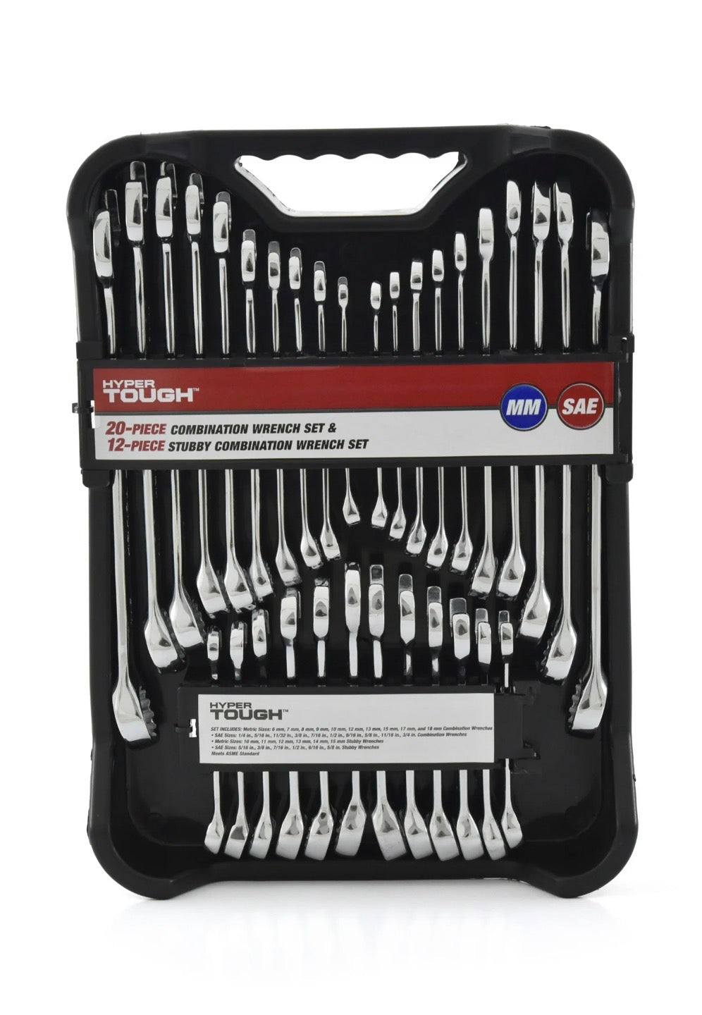 Hyper Tough 32-Piece Combination Wrench Set, SAE & Metric, Chrome Vanadium Steel, Standard & Stubby Sizes, Storage Case Included