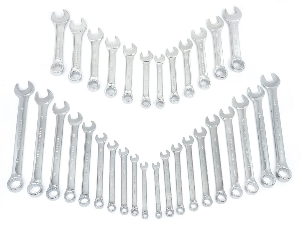 Hyper Tough 32-Piece Combination Wrench Set, SAE & Metric, Chrome Vanadium Steel, Standard & Stubby Sizes, Storage Case Included