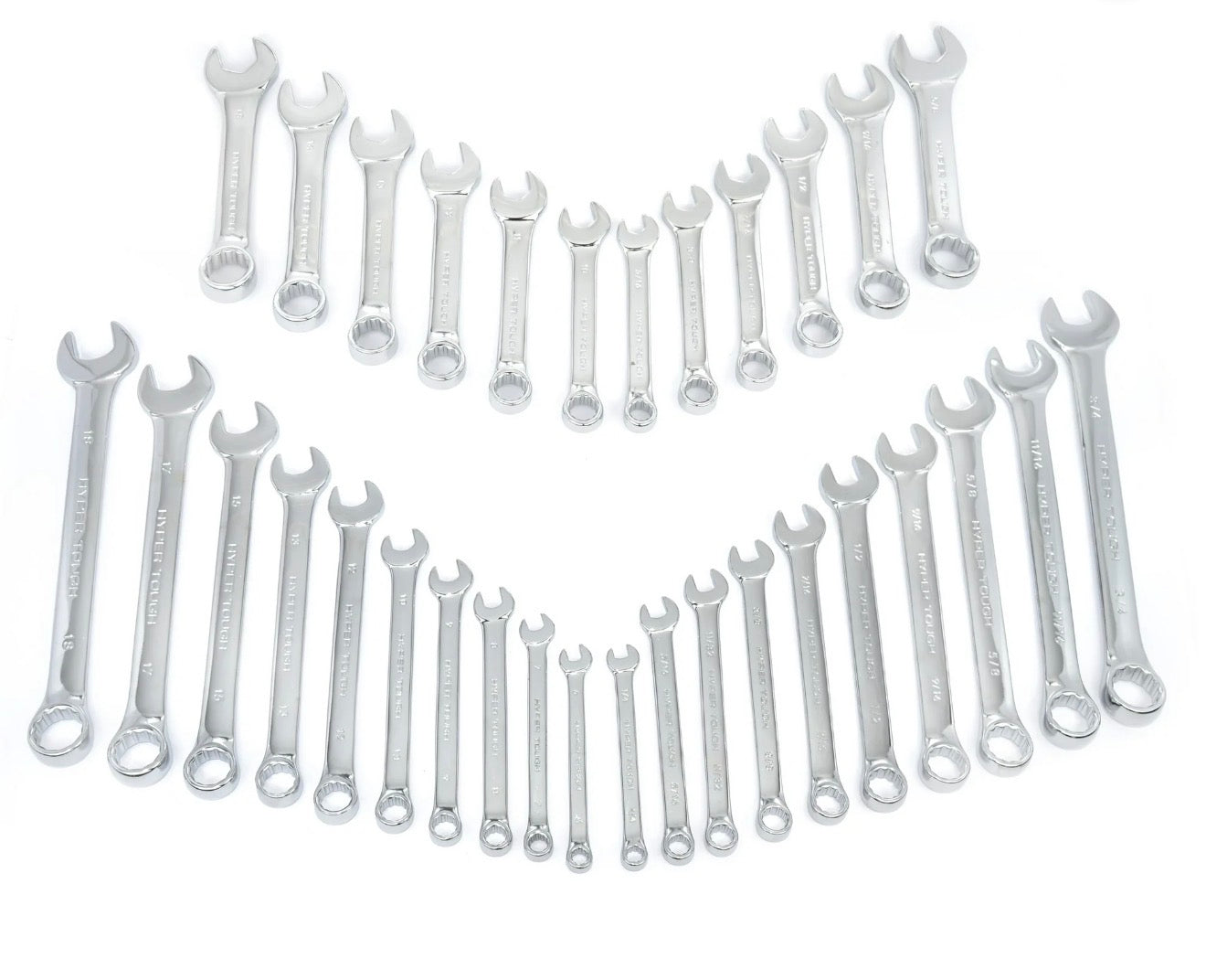 Hyper Tough 32-Piece Combination Wrench Set, SAE & Metric, Chrome Vanadium Steel, Standard & Stubby Sizes, Storage Case Included