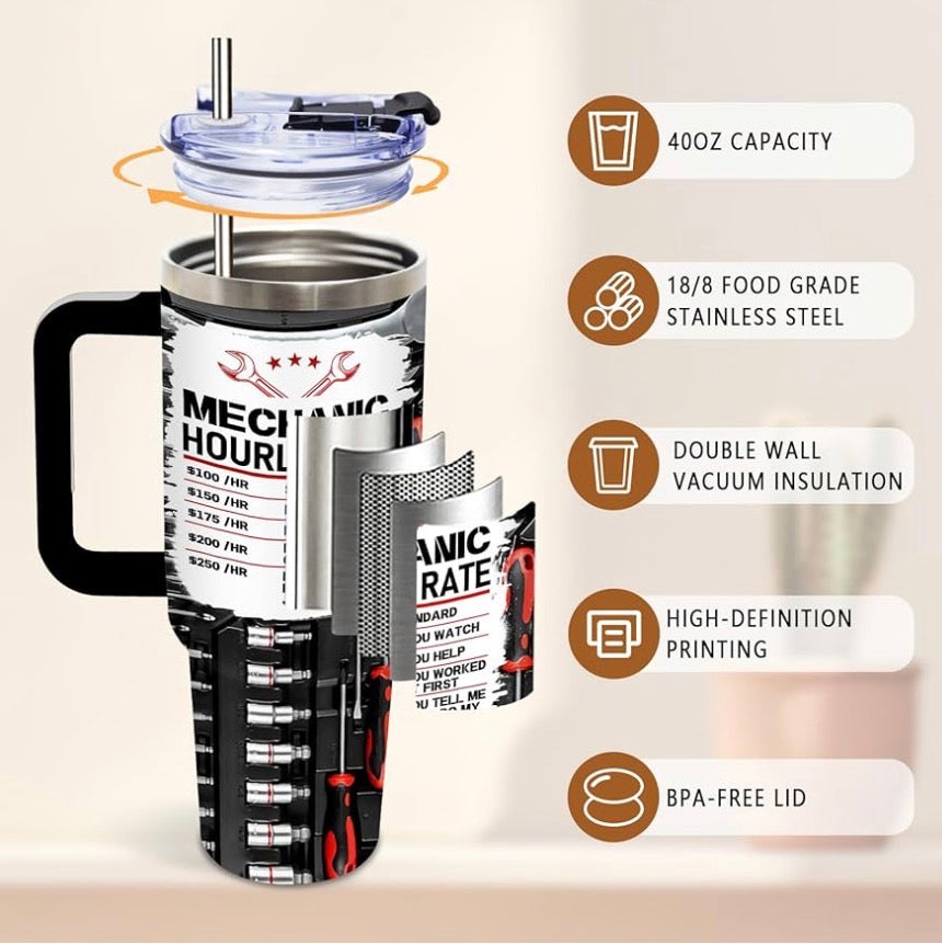 DUUV Mechanic Gifts, Mechanic Tumbler 40 Oz, Stainless Steel Insulated Mug, Christmas Thanksgiving Birthday Gifts for Mechanics Car Enthusiasts, Funny Coffee Travel Mug for Auto Repair Workers, 1PCS