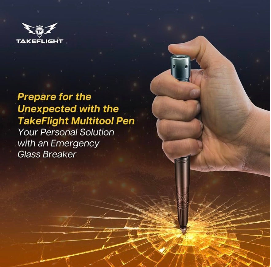 Tactical Pen – Self Defense Survival EDC Pen with LED Flashlight, Glass Breaker & Bottle Opener – Military Multitool Pen for Men & Women – Veteran-Owned TakeFlight – 2 Ink Refills + Extra Battery