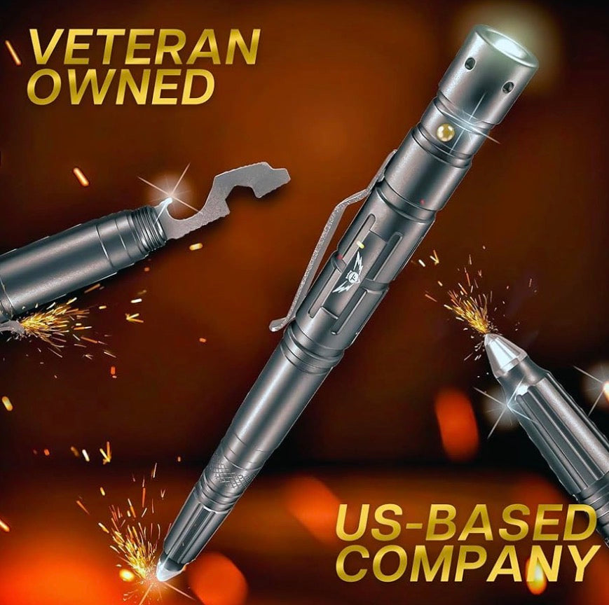 Tactical Pen – Self Defense Survival EDC Pen with LED Flashlight, Glass Breaker & Bottle Opener – Military Multitool Pen for Men & Women – Veteran-Owned TakeFlight – 2 Ink Refills + Extra Battery