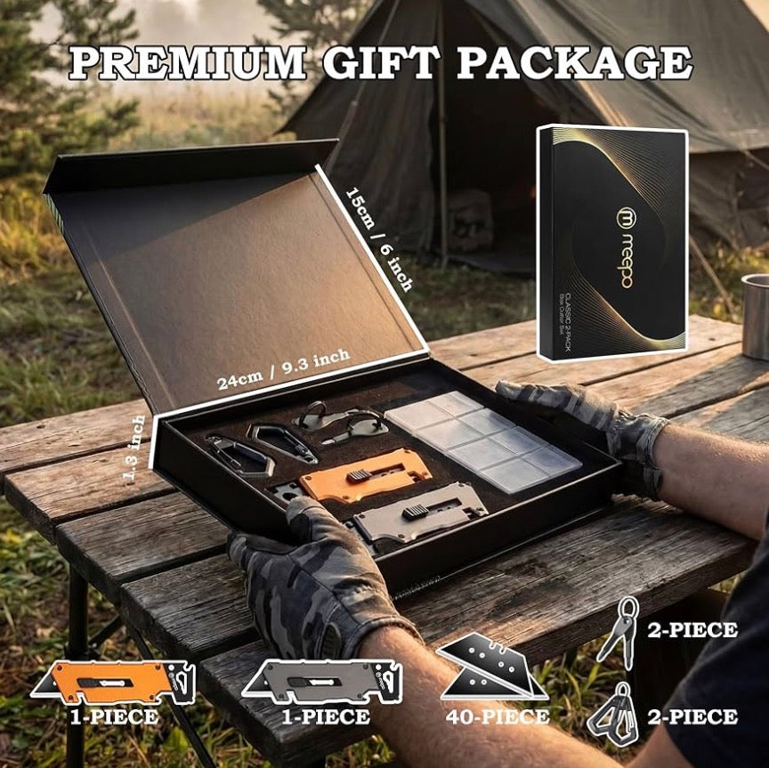 M MEEPO 5 In 1 Box Cutter, Aluminum Alloy 2-Pack Retractable Utility Knife with Wrench, Bottle Opener, Screwdriver, EDC Tough Pocket Knife Gift for Men Adult Father Dad, with 40-Piece SK2 Blade