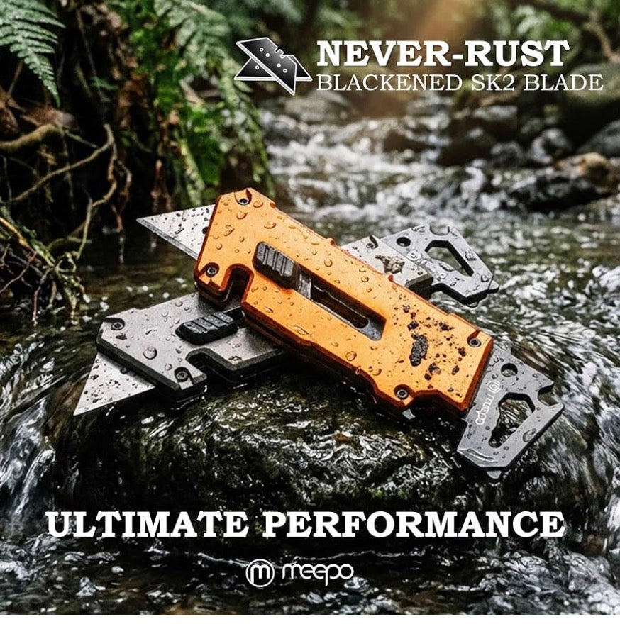 M MEEPO 5 In 1 Box Cutter, Aluminum Alloy 2-Pack Retractable Utility Knife with Wrench, Bottle Opener, Screwdriver, EDC Tough Pocket Knife Gift for Men Adult Father Dad, with 40-Piece SK2 Blade