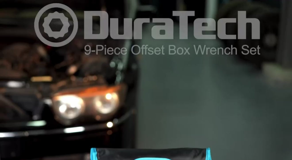 DURATECH Offset Box Wrench Set, Metric, 9-Piece, 6-23mm, 75-Degree, CR-V Steel, Organized in Rolling Pouch